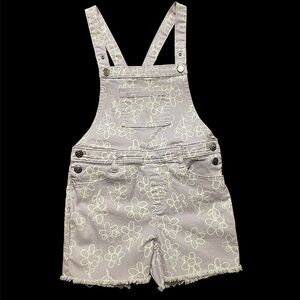 Lavender girls Shortall purple while floral drip print shorts overalls